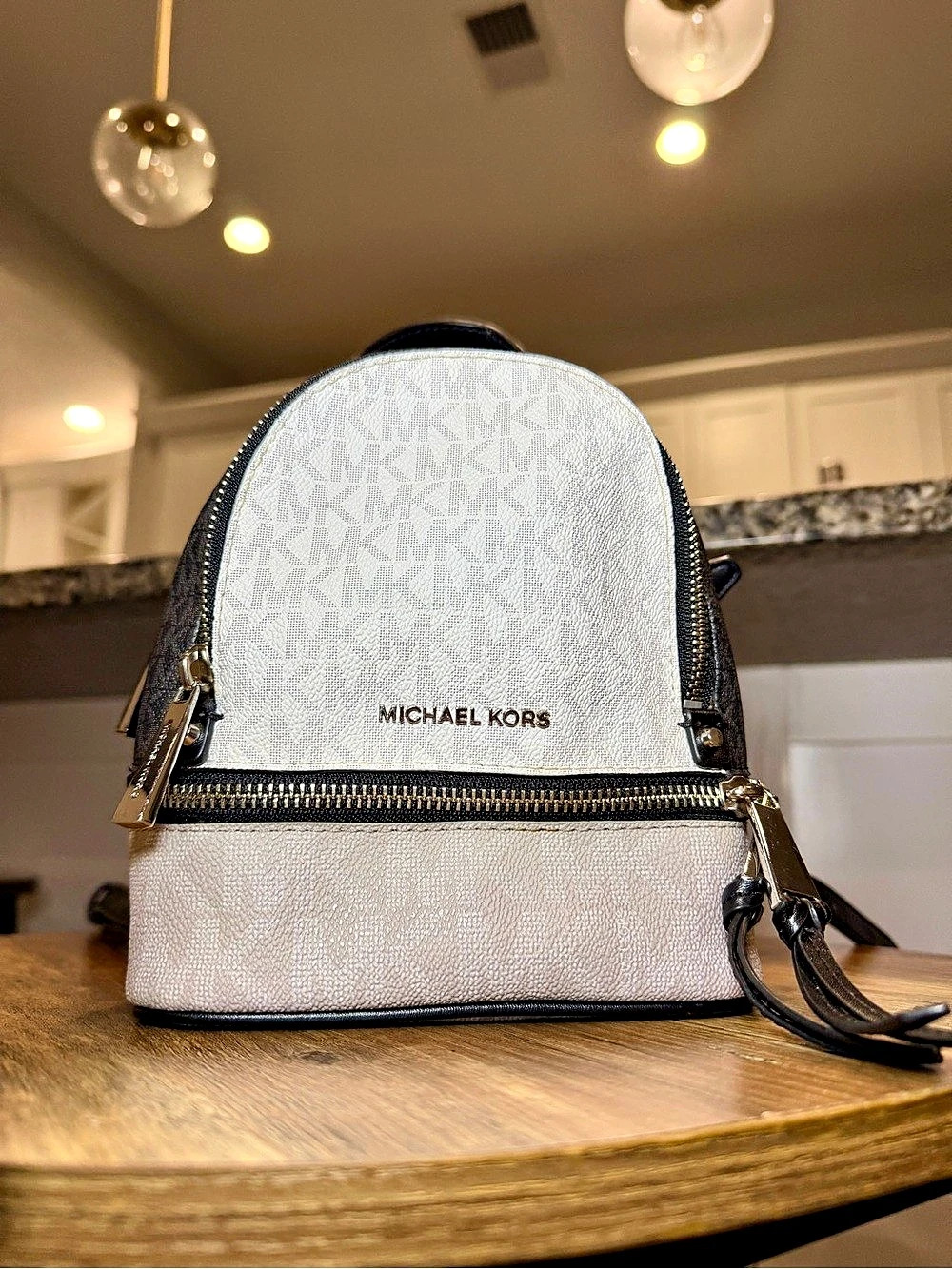 Michael Kors Rhea Mini Color-Block Logo Backpack- Black & White